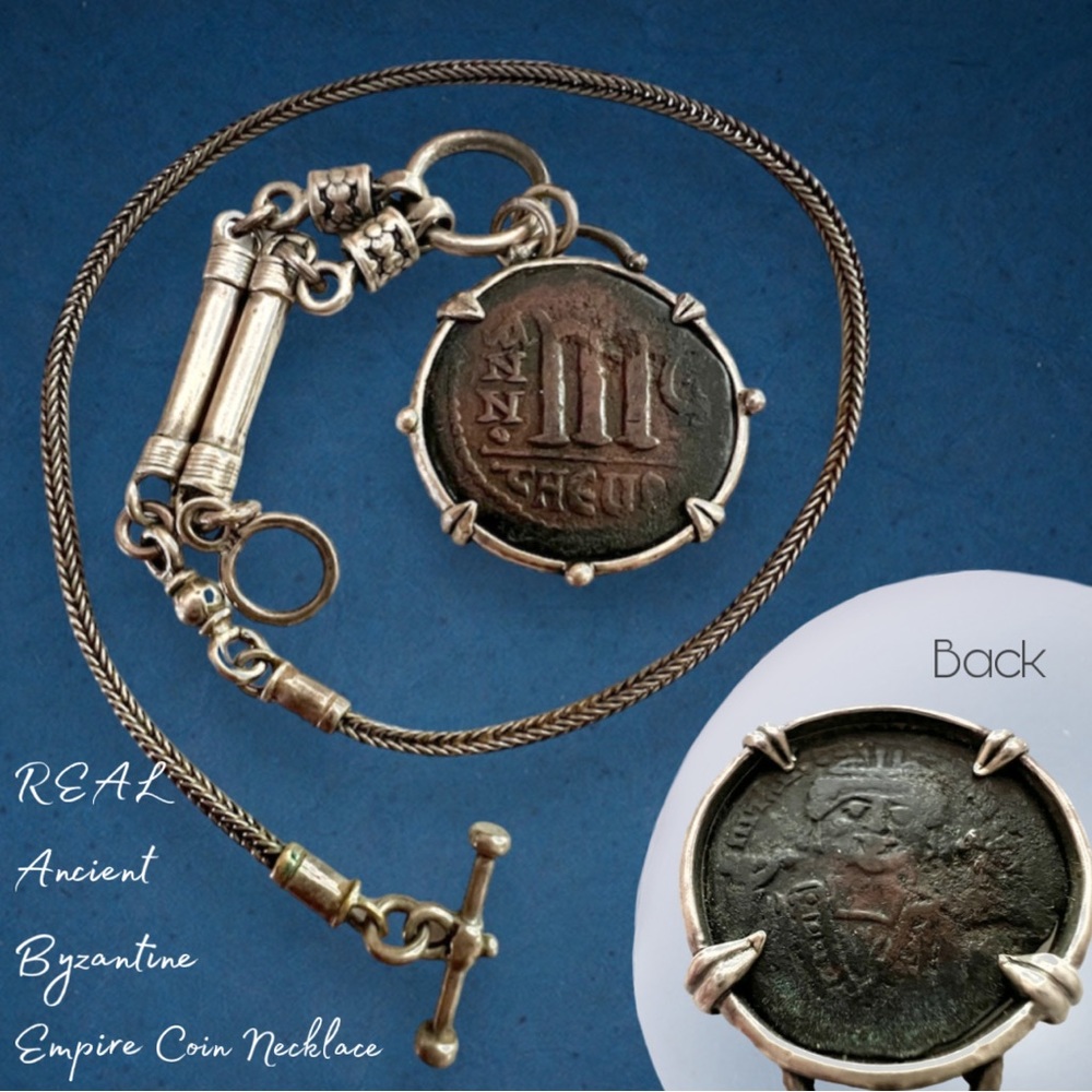 Ancient Artifact coin necklace Constantinople Byzantine Roman Coin 578-582 A.D.